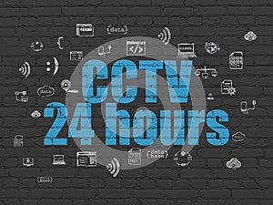 Safety concept: CCTV 24 hours on wall background