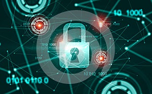 Closed Padlock on digital background