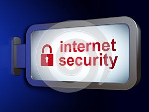 Safety concept: Internet Security and Closed Padlock on billboard background