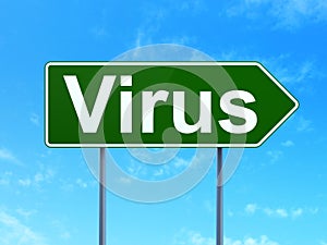 Safety concept: Virus on road sign background