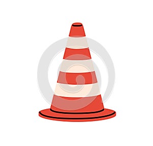 Safety cone icon. Road traffic obstacle, barrier item. Caution, warning sign. Striped symbol, security pyramid for