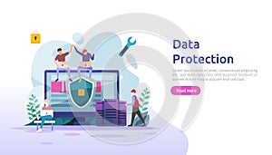 Safety and confidential data protection. VPN internet network security. Traffic encryption personal privacy concept with people