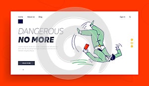 Safety, Dangerous Trauma, Accident, Person Slip and Stumble Landing Page Template