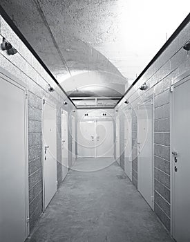 Safety deposit boxes and warehouses in the armored underground area of a building