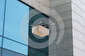 Safety drone delivery in the city, quadrocopter or drone
