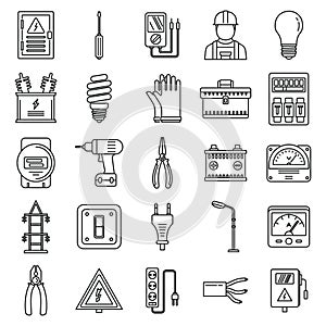 Safety electrician service icons set, outline style