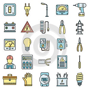Safety electrician service icons set vector color