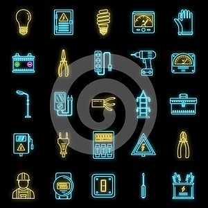 Safety electrician service icons set vector neon