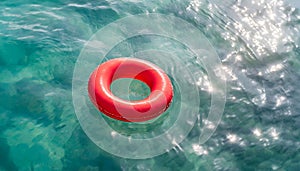 Safety equipment, life buoy or rescue buoy floating on sea, inflatable ring for emergency