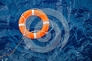 Safety equipment, Life buoy or rescue buoy floating on sea to rescue people from drowning man