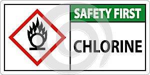 Safety First Chlorine Oxidizer GHS Sign On White Background
