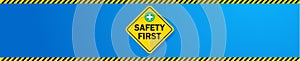 Safety First ,  construction concept, Yellow safety hard hat, Horizontal banner , vector illustration