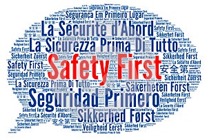 Safety first in different languages word cloud