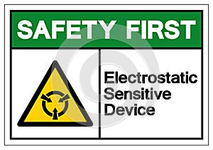 Safety First Electrostatic Sensitive Device ESD Symbol Sign, Vector Illustration, Isolate On White Background Label .EPS10
