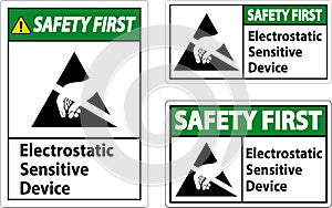 Safety First Electrostatic Sensitive Device Sign On White Background