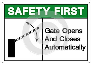 Safety First Gate Opens and Closes Automatically Symbol Sign, Vector Illustration, Isolate On White Background Label. EPS10