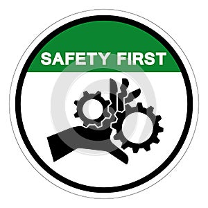 Safety First Hand Entanglement Rotating Gears Symbol Sign, Vector Illustration, Isolate On White Background Label .EPS10