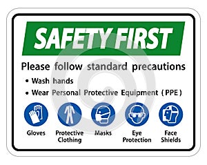 Safety First Please follow standard precautions ,Wash hands,Wear Personal Protective Equipment PPE,Gloves Protective Clothing