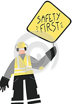 Safety first poster with Industrial worker photo