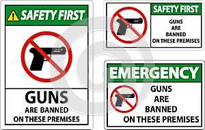 Safety First Prohibition sign guns, No guns sign On White Background