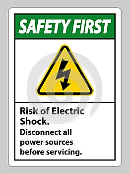 Safety first Risk of electric shock Symbol Sign Isolate on White Background