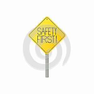 Safety first road sign icon, cartoon style