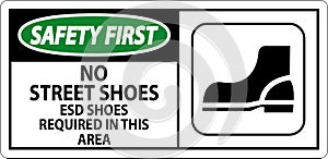 Safety First Sign No Street Shoes, ESD Shoes Required In This Area