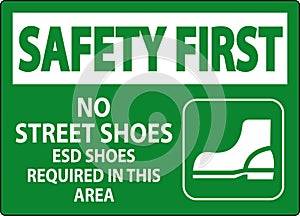 Safety First Sign No Street Shoes, ESD Shoes Required In This Area