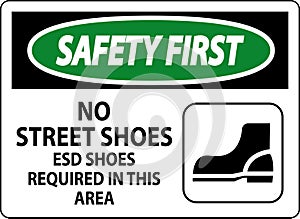 Safety First Sign No Street Shoes, ESD Shoes Required In This Area