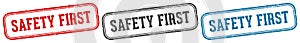 safety first stamp. safety first rectangular stamp set isolated on white background
