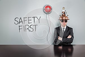 Safety first text with vintage businessman