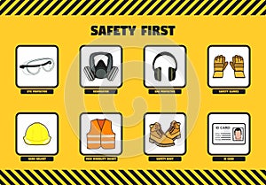 Safety first tools infographic diagram workplace