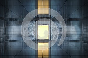 Safety gate and coded lock,abstract conception,3d rendering