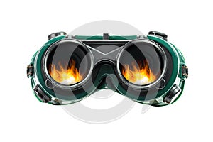 Safety glasses and fire reflect