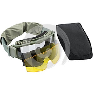 Safety glasses, white background