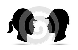 Safety hat icon. Man and woman head profile