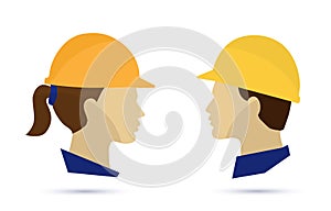 Safety hat icon. Man and woman profile