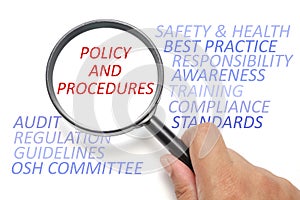 Safety and health at workplace conceptual, focus on Policy and Procedures photo