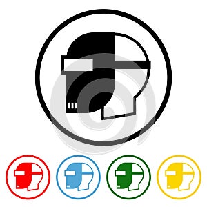 Safety Helmet Flat Icon with Color Variations