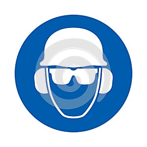 Safety helmet, glasses and ear protection must be worn. Standard ISO 7010