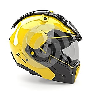 Safety helmet, yellow and black, with glass