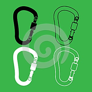 Safety hook or carabiner hook icon Black and white color set