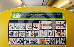 Safety informations panel on a boeing