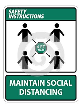 Safety Instructions Maintain social distancing, stay 6ft apart sign,coronavirus COVID-19 Sign Isolate On White Background,Vector