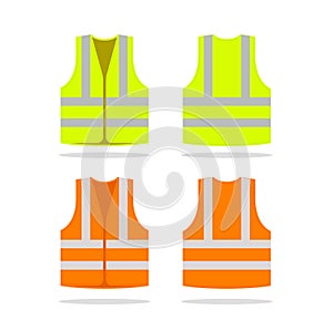 Safety jacket security icon. Vector life vest yellow visibility fluorescent work jacket photo