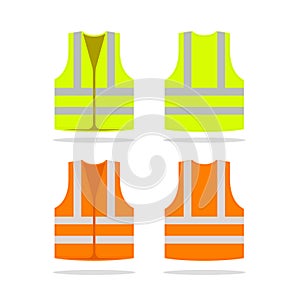 Safety jacket security icon. Vector life vest yellow visibility fluorescent work jacket