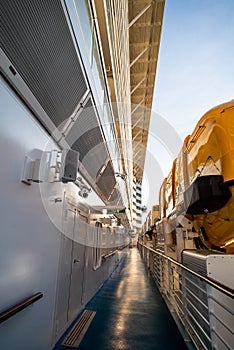 Safety lifeboat on deck of a cruise ship