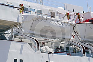 Safety lifeboat on deck of a passenger ship