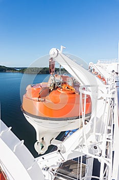 Lifeboat on deck of a ship