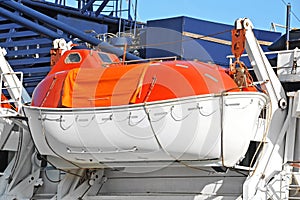 Safety lifeboat on ship deck